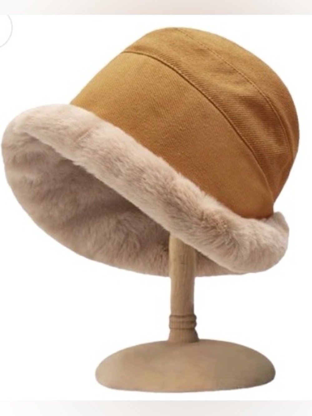NEW Women’s Faux-Fur Trim Bucket Hat - 22in brim